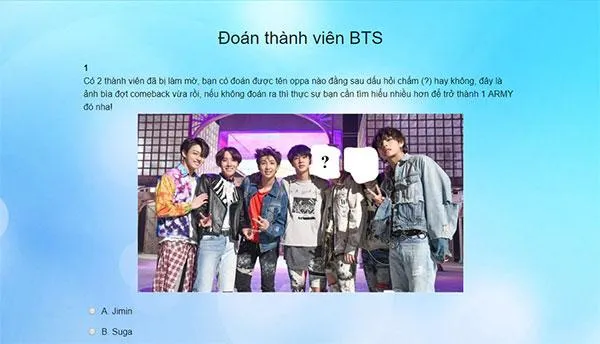 game trắc nghiệm - Đoán thành viên BTS